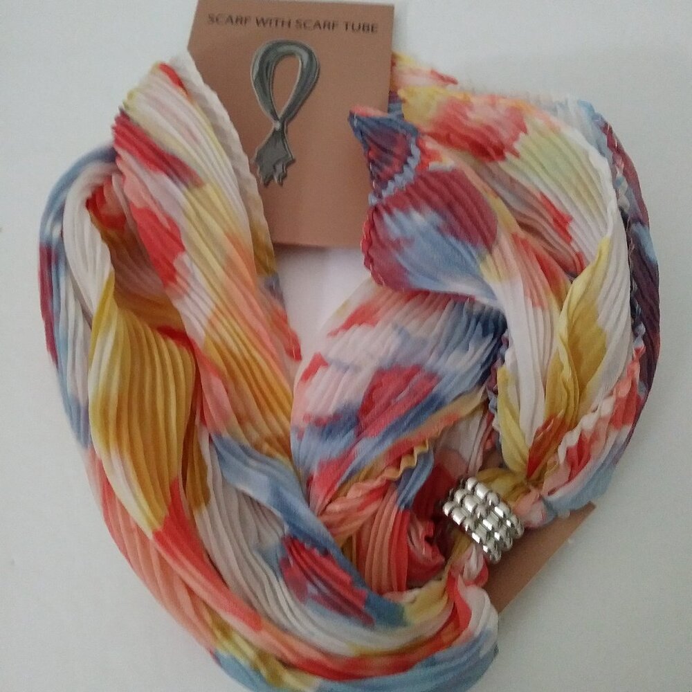 Pleated Rhombus Multi-color Scarf, Pony Tail- Head Ribbon